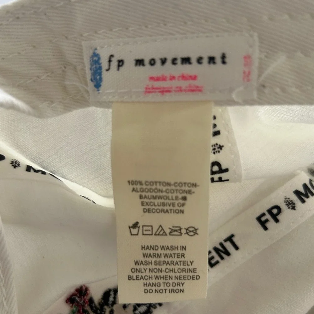 Free People Blooming Buti Baseball Hat White Floral Embroidered Cap Adjustable